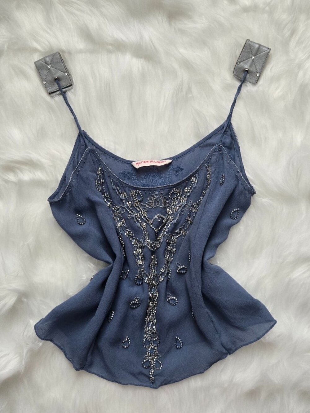 Matthew Williamson Sleeveless Beaded Embellished Top Blue